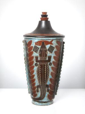 A Large Art Deco Ceramic Vase And Cover by 
																	Rene Buthaud