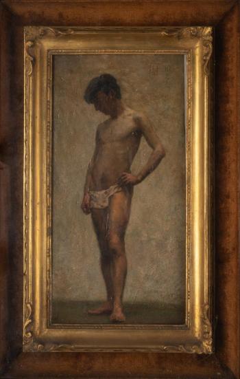 Male nude by 
																			Giacomo Favretto