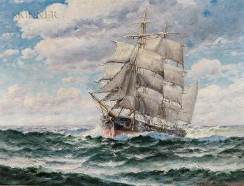Ship Under Sail by 
																	Theodor Victor Carl Valenkamph