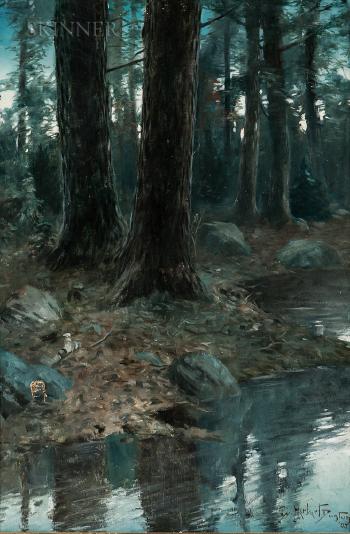 Woodland Stream At Night by 
																			W Herbert Dunton