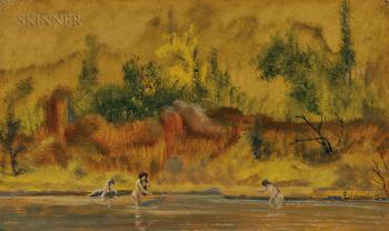 Three Nude Women In Water by 
																			Louis M Eilshemius