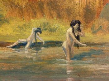Three Nude Women In Water by 
																			Louis M Eilshemius