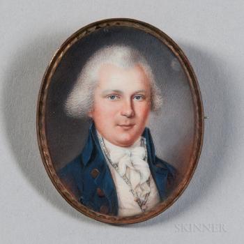 Miniature Portrait of a Man in a Blue Jacket by 
																	John Ramage
