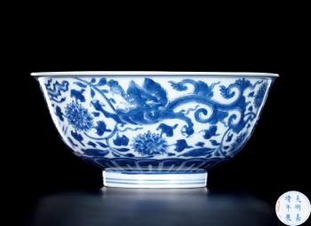A Blue-And-White'Dragon and Floral' Bowl by 
																	 Kangxi