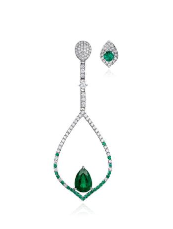 Asymmetrical Vase Emerald And Diamond Ear Pendants By Jeanne Ho by 
																	 Jeanne Ho
