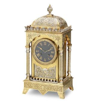 A Late 19th Century Brass And Silvered Cased Mantel Clock In The Moorish Taste by 
																	 Japy Freres