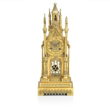 A French 19th Century Gilt Brass 'Cathedral' Mantel Clock by 
																	Raingo Freres