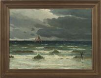 Navy with sailing ships and a damper by 
																			Victor Quistdorff