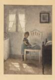 Sunshine interior with the artist's daughter Ellen standing by a white chair by 
																			Peter Vilhelm Ilsted