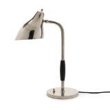 Table lamp of chromed steel with adjustable shade, black lacquered wooden handle by 
																			 Lyfa