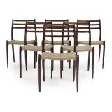 Set of six rosewood chairs by 
																			Niels Moller