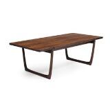 Rectangular rosewood coffee table on runner legs with loose top by 
																			 France and Daverkosen