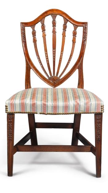 Very Fine And Rare Federal Carved Mahogany Shield-back Side Chair, Attributed To Stephen Badlam (1751-1815), Dorchester, Massachusetts, Circa 1805 by 
																	Stephen Badlam