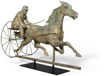 Molded Copper Horse And Sulky Weathervane, Attributed To A.l. Jewell, Waltham, Massachusetts, Circa 1860 by 
																	 A L Jewell & Co