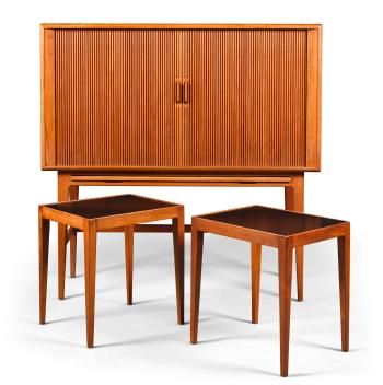 Cocktail Cabinet And Two Occassional Tables by 
																	 K P Mobler