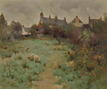 Farmyard With Sheep Grazing by 
																	Robert Russell MacNee
