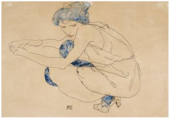 Kniende Frau (Woman Crouching) by 
																	Egon Schiele