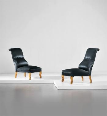 Unique pair of lounge chairs, designed for the living room of the Ada and Cesare Minola House, Turin by 
																			Carlo Mollino