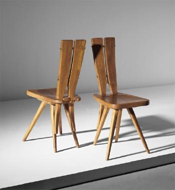 Set of three side chairs, designed for the Casa del Sole, Cervinia by 
																			Carlo Mollino