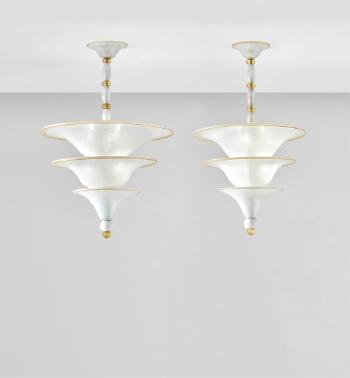 Pair of rare ceiling lights by 
																			Napoleone Martinuzzi