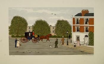 Town Square With A Horse And Carriage by 
																	Vincent Haddelsey