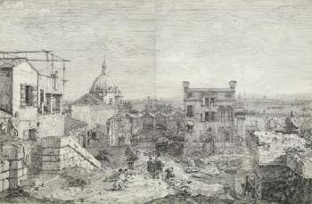 Veduta Immaginaria Di Venezia : La Casa Con L’Iscrizione (Left) And La Casa Con Il Peristilio (Right) by 
																	 Canaletto