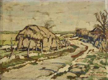 Haystacks by A Country Lane (Recto) Trees By A Roadside (Verso) by 
																	Arthur Baker-Clack
