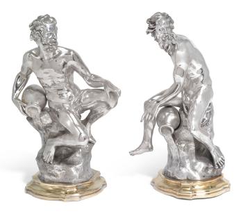 A pair of Italian silver table figures of river gods by 
																	Eugenio Avolio