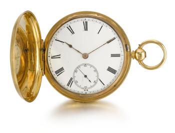A yellow gold open-faced quarter repeating cylinder watch  no 6418 by 
																	Charles Ouding