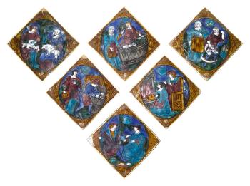 Six plaques with the labours of the month and zodiac signs by 
																	Colin Nouailher