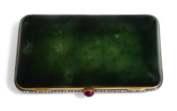 A jewelled gold and nephrite cigarette case by 
																	Friedrich Luttenberger