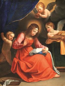 La Vergine Che Cuce Con Tre Angeli by 
																	 Italian School
