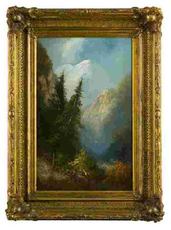 Canyon Interior With Snow-Capped Mountain by 
																			Hermann Herzog