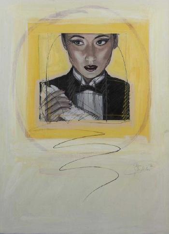 Portrait Of A Lady In A Tuxedo Removing A Glove by 
																			Nico Vrielink