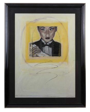 Portrait Of A Lady In A Tuxedo Removing A Glove by 
																			Nico Vrielink