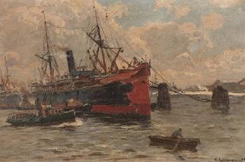 Südamerikanischer Dampfer Im Hamburger Hafen by 
																	Friedrich Kallmorgen