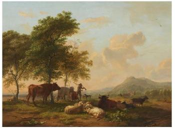 Landschaft Mit Viehherde Magd Und Jäger by 
																	Balthasar Paul Ommeganck