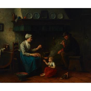 Family Interior Enjoying Apples by 
																			Jan Jac Matthys Damschroeder