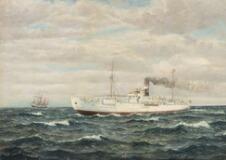 Seascape With The Steamboat Jonna by 
																			Frants Landt