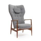 Arne Vodder: A Highback Easy Chair With Teak Frame, Upholstered With Grey Wool by 
																			 Bovirke