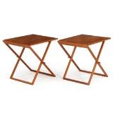 A Pair Of Teak Side Tables With Foldable Frame. by 
																			Illum Wikkelso