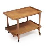 Teak Serving Cart With Sliding Tray, Set On Round Legs With Wheels by 
																			Poul Hundevad