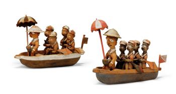 Two Yoruba Figural Groups of Colonial Boat Parties by 
																			Thomas Ona Odulate