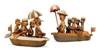 Two Yoruba Figural Groups of Colonial Boat Parties by 
																			Thomas Ona Odulate