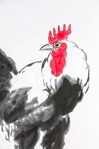 Rooster Standing on Rock by 
																			Bao Haiying