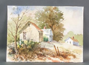 A Peaceful Farm Houses Scene by 
																			Edward Garbely