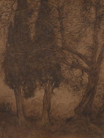 Cyprès et grands arbres by 
																			Lucien Levy-Dhurmer