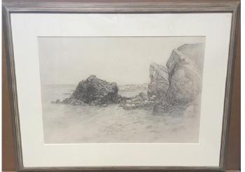 Calm sea and rocks by 
																			Elizabeth Vellacott