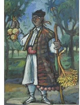 Spanish peasant with onions and sheaf of corn  by 
																			Angel Pina Nortes