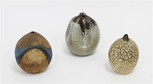 Stoneware Shaped Pod Vase Together With Another Two Pod Vases by 
																	June Handly